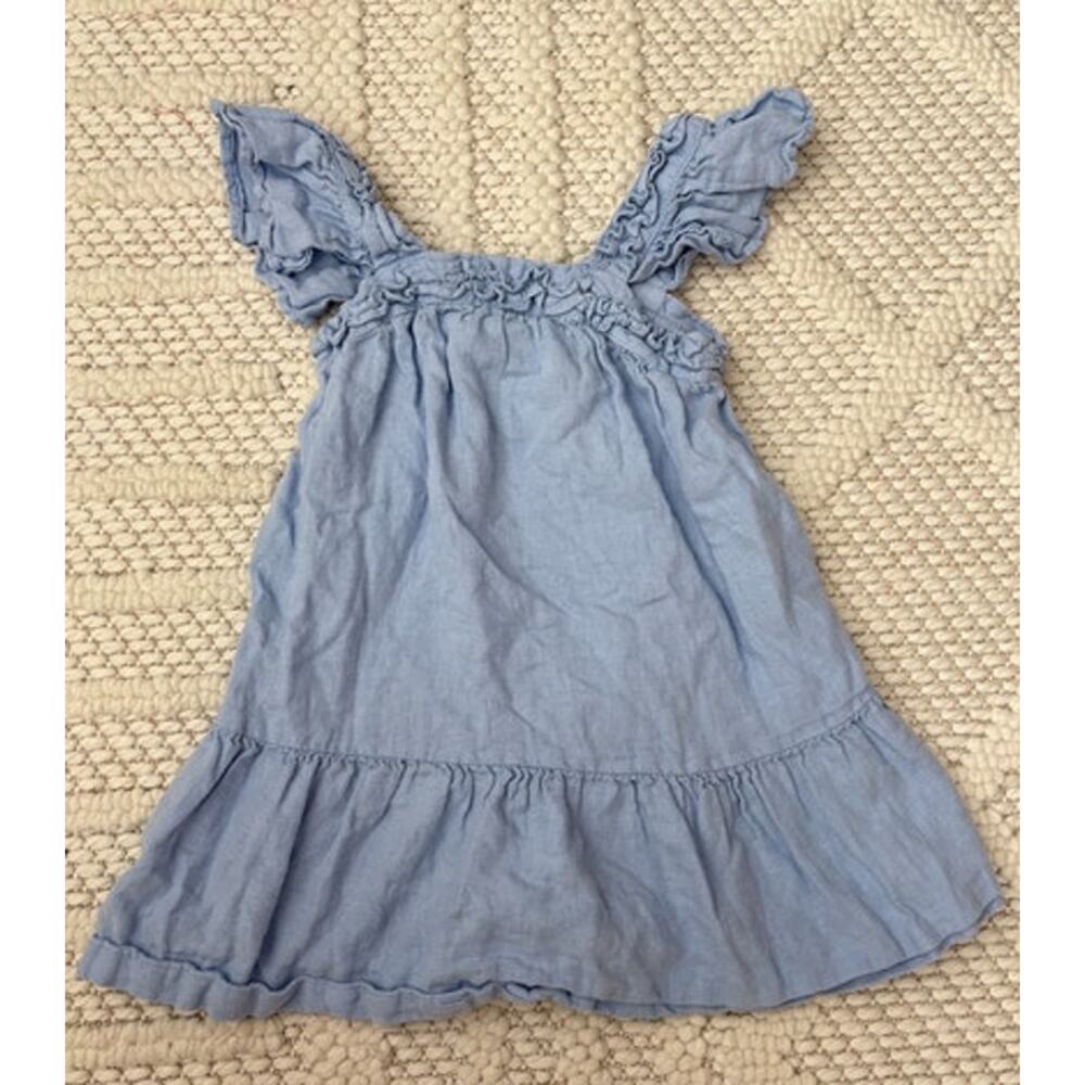 Girls ZARA Beach Blue Linen Ruffle Summer Dress Size 4